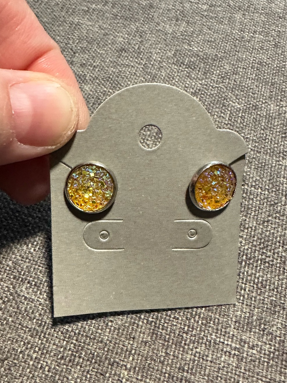 Yellow Druzy Stud Earrings New‎